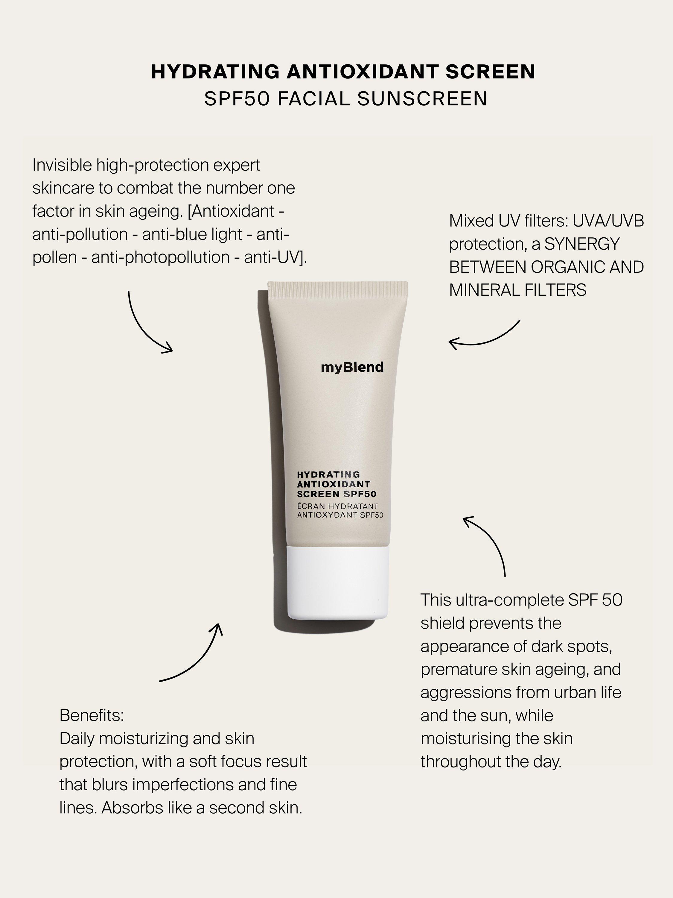 Product image 3 of 6, which shows myBlend Hydrating Antioxidant Screen SPF 50, 30ml
