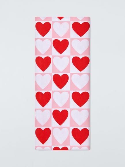 John Lewis Checked Hearts Tissue Paper, Pink/Red, Pink/Red