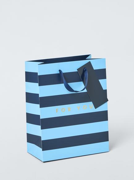 John Lewis Block Stripe Gift Bag, Blue, Blue