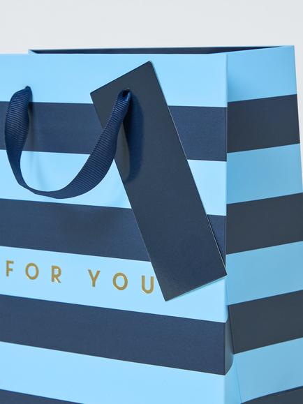 John Lewis Block Stripe Gift Bag, Blue - view 2, Blue