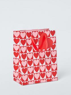 John Lewis Checked Hearts Gift Bag, Red - view 2, Red