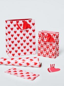 John Lewis Checked Hearts Gift Bag, Red, Red