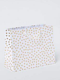 John Lewis Foil Hearts Gift Bag, White, White