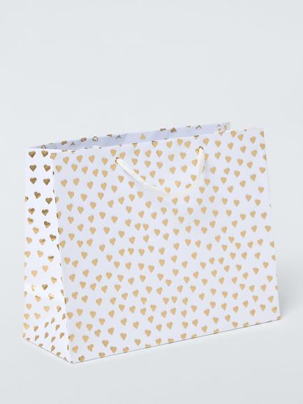 John Lewis Foil Hearts Gift Bag, White, White