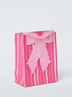 John Lewis Striped Bow Gift Bag, Pink - view 2, Pink