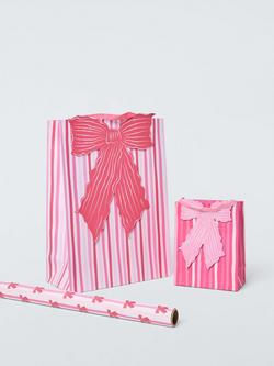 John Lewis Striped Bow Gift Bag, Pink, Pink