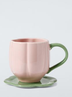 John Lewis x Anine Cecilie Iversen Flower Cup & Saucer, Pink/Green, Pink / Green