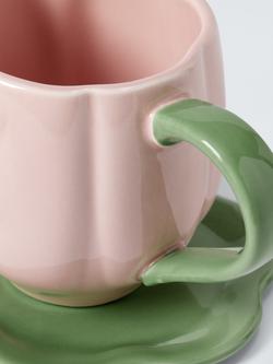 John Lewis x Anine Cecilie Iversen Flower Cup & Saucer, Pink/Green - view 2, Pink / Green