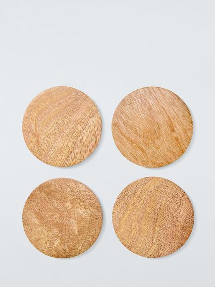 John Lewis Round Coasters & Holder, Set of 4, FSC-Certified (Mango Wood) - view 2, Natural