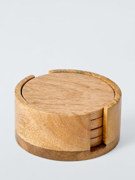 John Lewis Round Coasters & Holder, Set of 4, FSC-Certified (Mango Wood), Natural