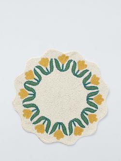 John Lewis Tulip Scalloped Beaded Placemat, White/Multi, White Multi