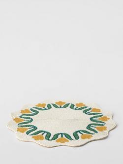 John Lewis Tulip Scalloped Beaded Placemat, White/Multi - view 2, White Multi