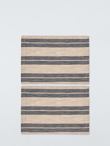 John Lewis Coastal Stripe Cotton Table Placemats, Set of 2, Natural/Blue, Natural And Blue