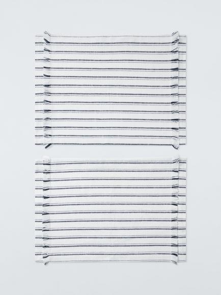 John Lewis Coastal Stripe Tufted Cotton Placemats, Set of 2, White/Blue, White And Blue