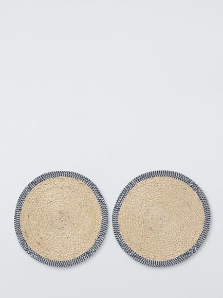 John Lewis Coastal Woven Cotton Round Placemat, Set of 2, Natural/Indigo, Natural And Indigo