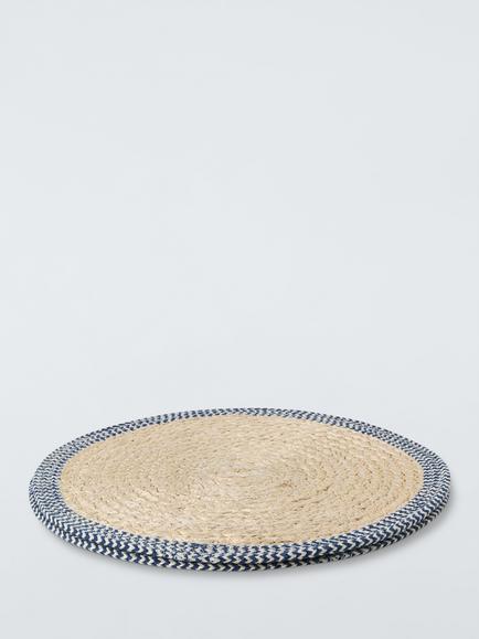 John Lewis Coastal Woven Cotton Round Placemat, Set of 2, Natural/Indigo - view 2, Natural And Indigo
