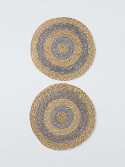 John Lewis Rustic Woven Jute Round Placemat, Set of 2, Cobalt/Natural, Natural
