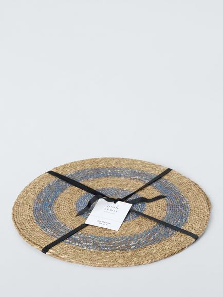 John Lewis Rustic Woven Jute Round Placemat, Set of 2, Cobalt/Natural - view 2, Natural