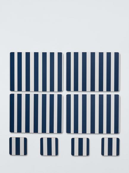 John Lewis Coastal Stripe Cork-Backed Placemat & Coaster, Set of 4, Indigo, Indigo