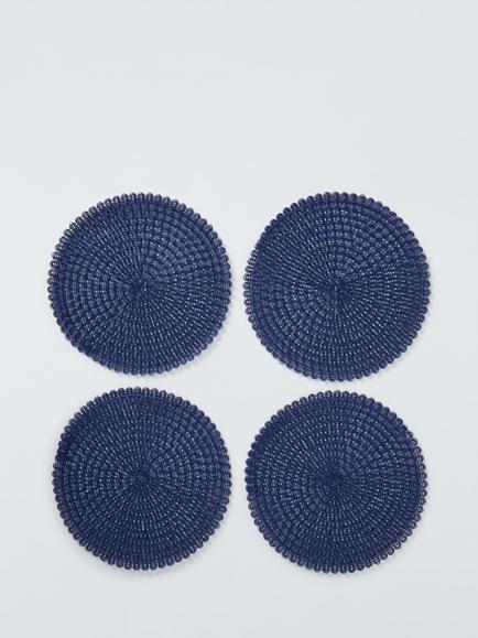 John Lewis Round Braided Scallop Edge Placemats, Set of 4, Indigo, Indigo
