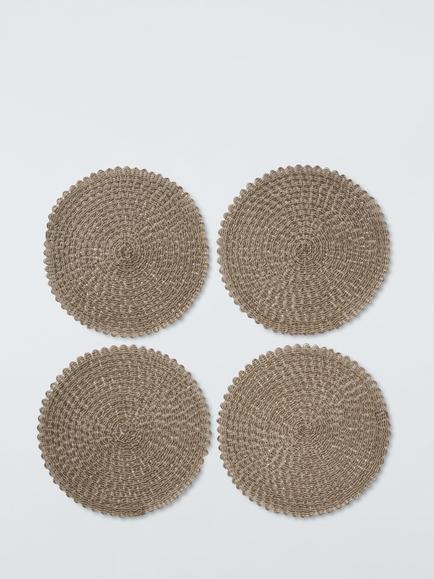 John Lewis Round Braided Scallop Edge Placemats, Set of 4, Natural, Natural