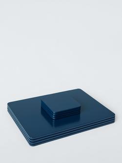 John Lewis Wood Veneer Placemat & Coaster, Set of 4, Navy Blue - view 2, Navy Blue