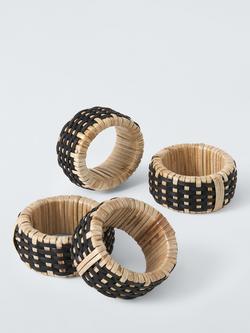 John Lewis Rustic Woven Cane Napkin Rings, Set of 4, Natural/Black, Natural And Black