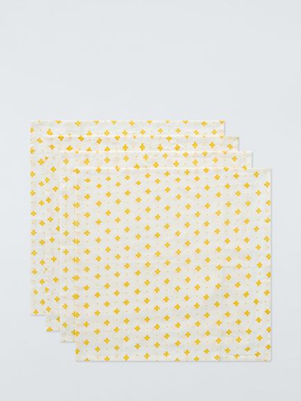 John Lewis Floral Cotton Napkins, Set of 4, Yellow, White