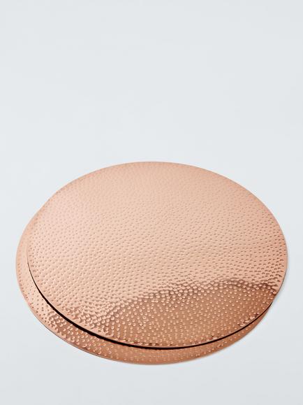 John Lewis Hammered Stainless Steel Round Placemats, Set of 2 - view 2, Metallic Copper