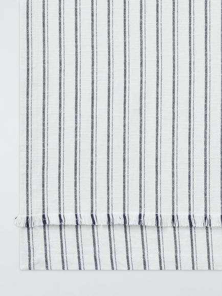 John Lewis Coastal Stripe Tufted Cotton Table Runner, 250cm, White/Blue - view 2, White And Blue