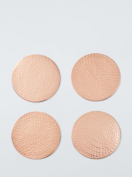 John Lewis Hammered Stainless Steel Round Coasters, Set of 4, Metallic Copper