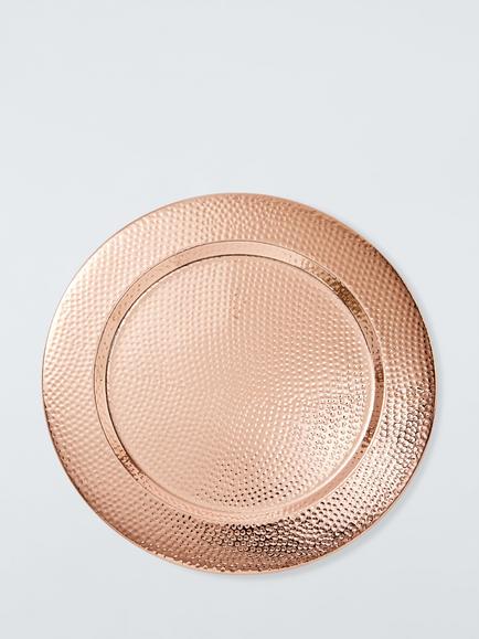 John Lewis Hammered Stainless Steel Charger Plate, 34cm, Metallic Copper, Gold Gold