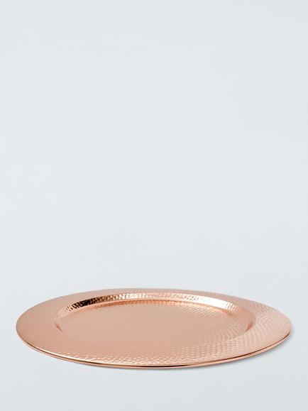 John Lewis Hammered Stainless Steel Charger Plate, 34cm, Metallic Copper - view 2, Gold Gold