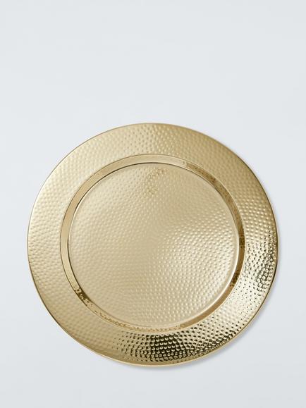 John Lewis Hammered Stainless Steel Charger Plate, 34cm, Gold, Silver