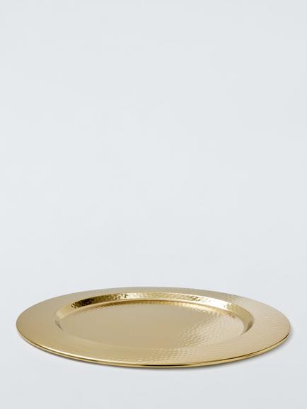 John Lewis Hammered Stainless Steel Charger Plate, 34cm, Gold - view 2, Silver