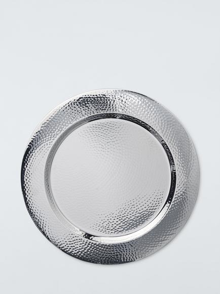John Lewis Hammered Stainless Steel Charger Plate, 34cm, Silver, Metallic Copper