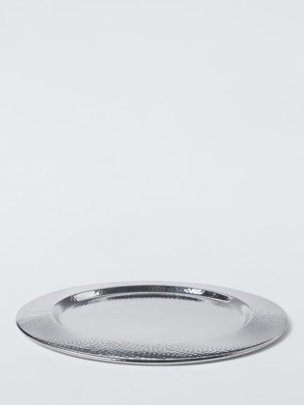 John Lewis Hammered Stainless Steel Charger Plate, 34cm, Silver - view 2, Metallic Copper