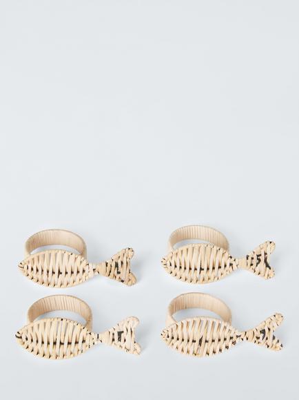 John Lewis Coastal Rattan Fish Napkin Ring, Set of 4, Natural, Natural