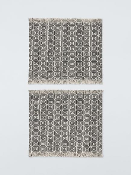 John Lewis Rustic Monochrome Geometric Pattern Cotton Placemats, Set of 2, Black/White, Black And White
