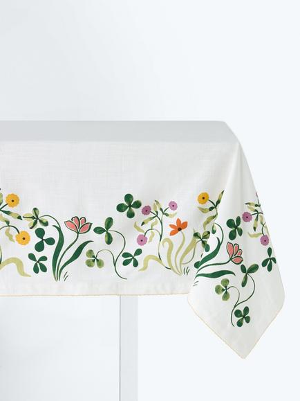 John Lewis x Anine Cecilie Iversen Floral Border Cotton Tablecloth, 250 x 160cm, White/Multi, Multi