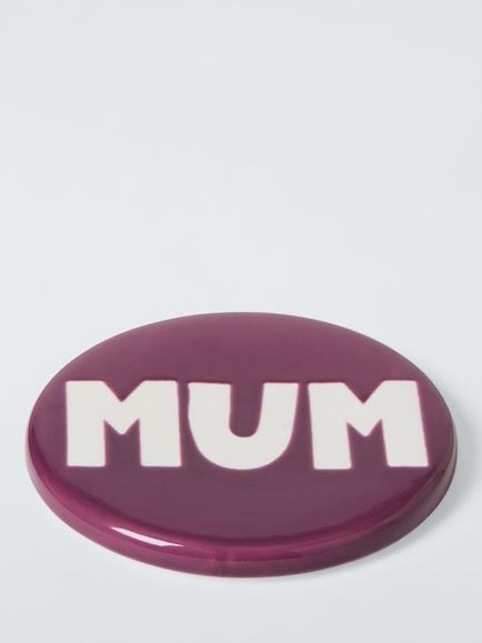 John Lewis 'Mum' Wax Resist Stoneware Coaster, Purple - view 2, Purple