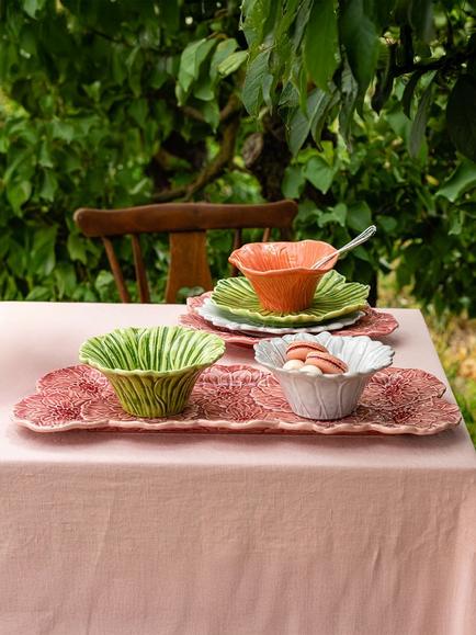 Bordallo Pinheiro Maria Flor Earthenware Tart Tray, 47cm, Pink - view 2, Pink Rose