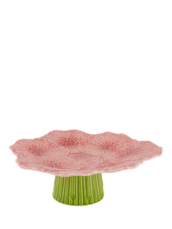 Bordallo Pinheiro Maria Flor Small Earthenware Cake Stand, 30cm, Pink, Pink Multi Pink