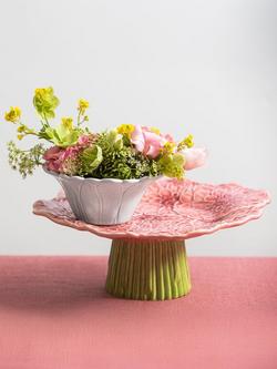 Bordallo Pinheiro Maria Flor Small Earthenware Cake Stand, 30cm, Pink - view 2, Pink Multi Pink