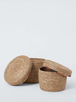 John Lewis Coloured Edge Storage Baskets with Lid, Set of 2, Natural - view 2, Natural