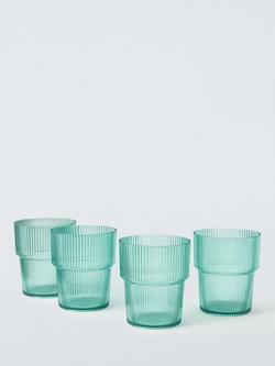 John Lewis Ribbed Plastic Picnic Tumbler, Set of 4, 400ml, Aqua, Aqua