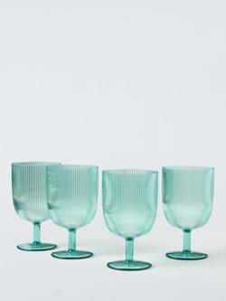 John Lewis Ribbed Plastic Picnic Wine Glass, Set of 4, 500ml, Aqua, Aqua