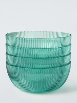 John Lewis Ribbed Plastic Picnic Bowl, Set of 4, 14.5cm, Aqua, Aqua