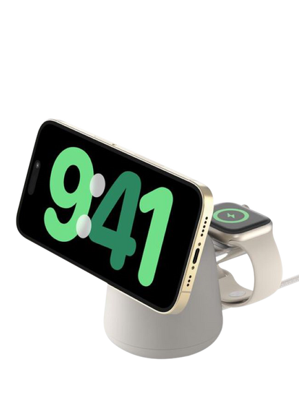 Belkin BoostCharge Pro 2-in-1 Wireless Charging Dock with Qi2, 15W, Sand