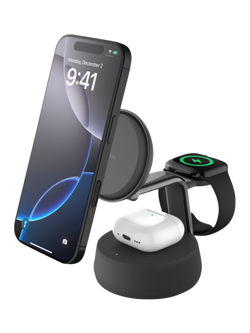Belkin UltraCharge Pro 3-in-1 Foldable Wireless Charger with MagSafe Charging, 25W, Charcoal, Charcoal
